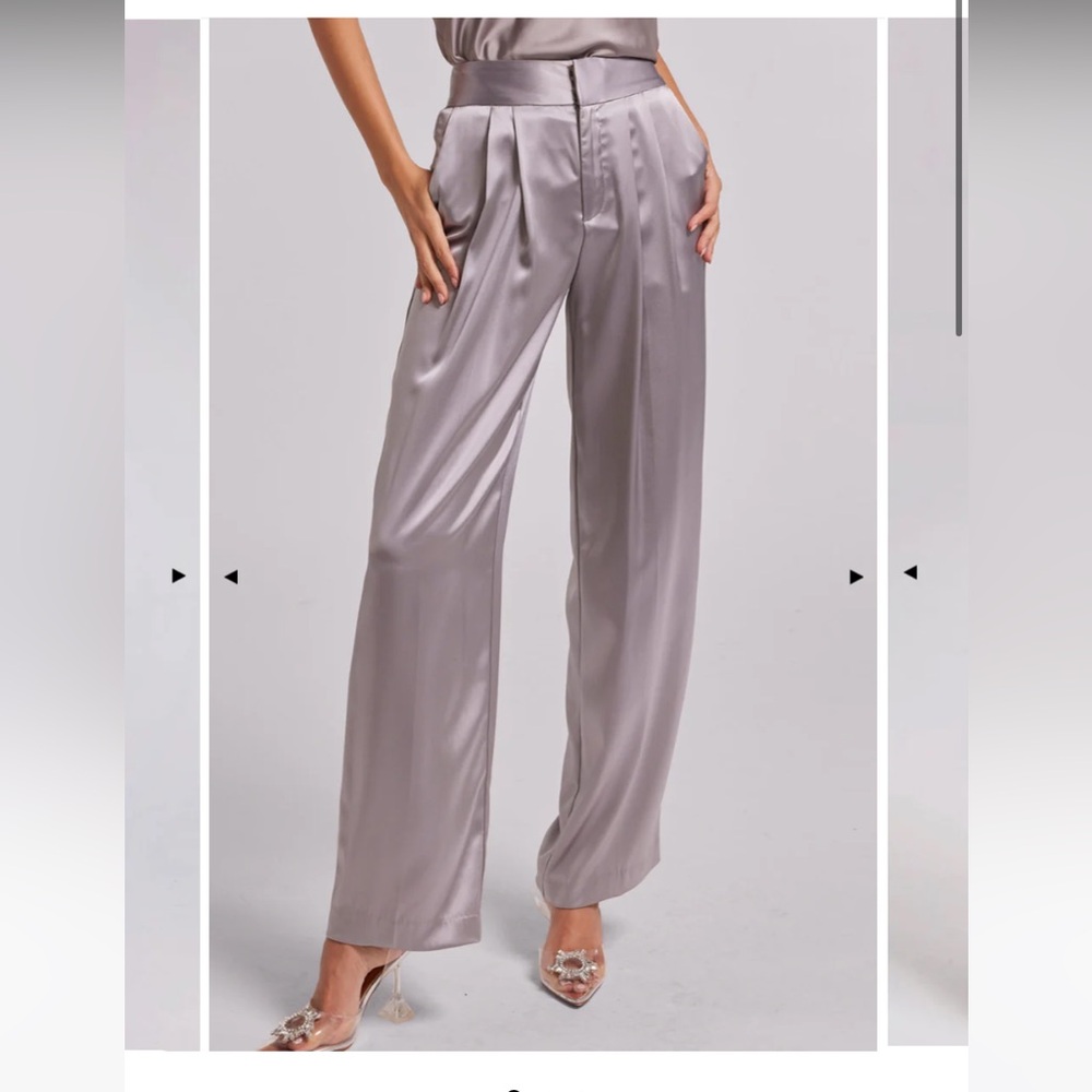 Generation Love Wide Leg Satin Trousers in Gray